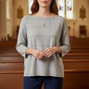 Eileen Fisher Gray and Blue Windowpane Sweater